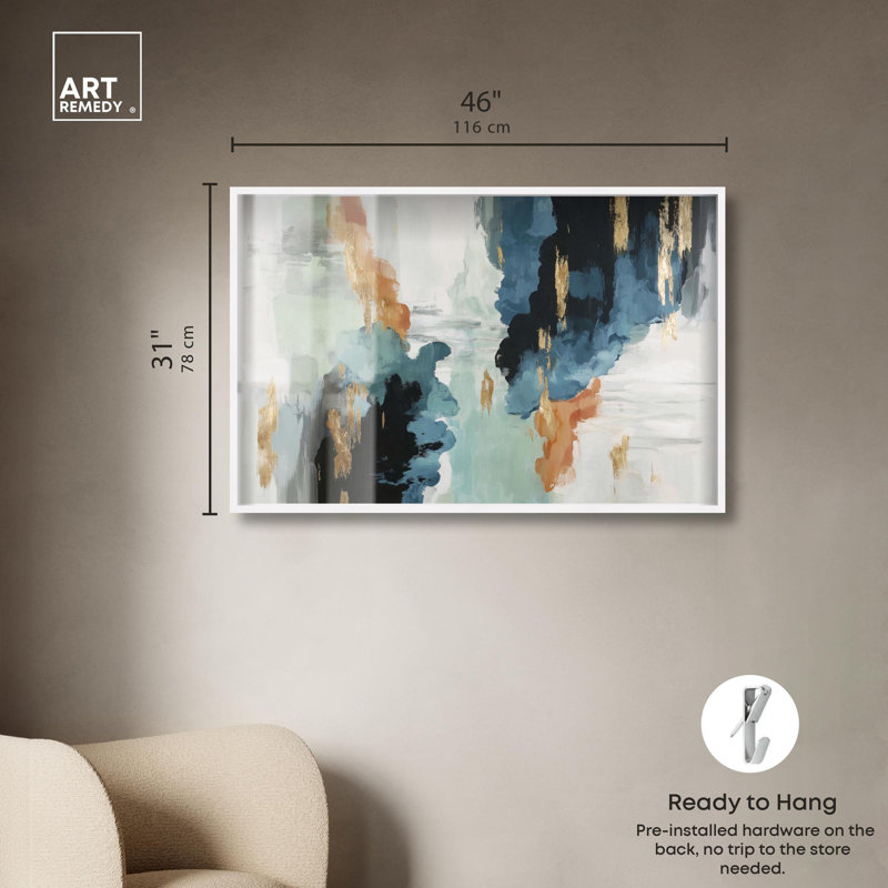 «Descent in Gold I Green» par Art Remedy, H 31 po x l 46 po, Blanc