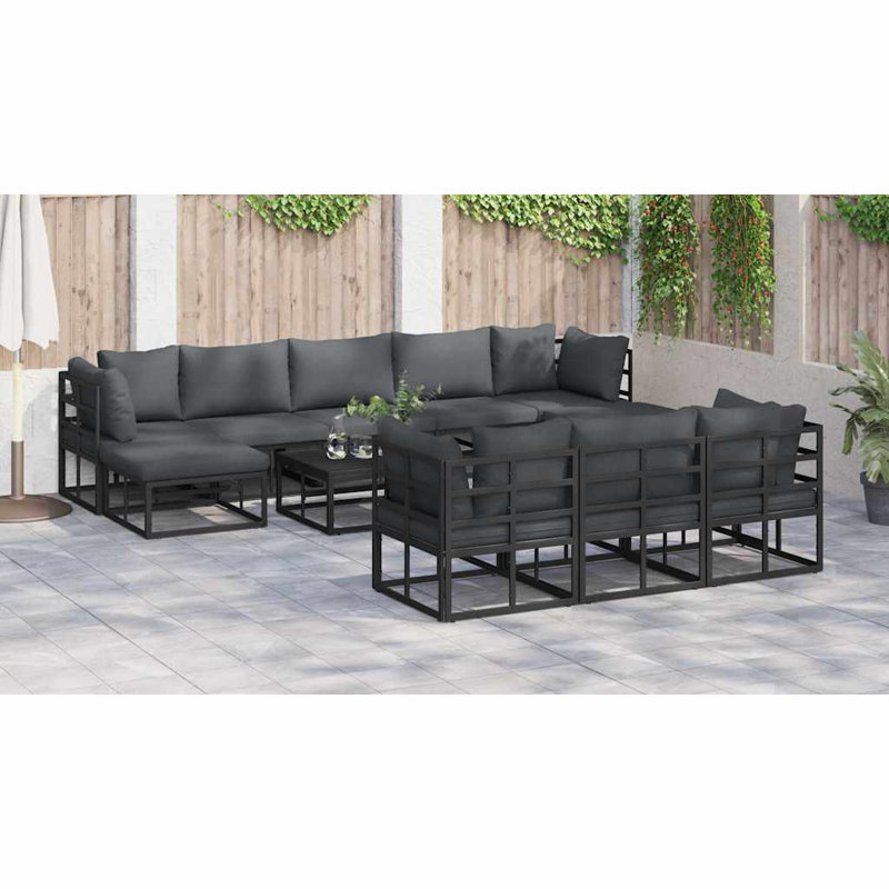 Vidaxl Garden Sofa Set With Cushion 11 Pcs Black Aluminium