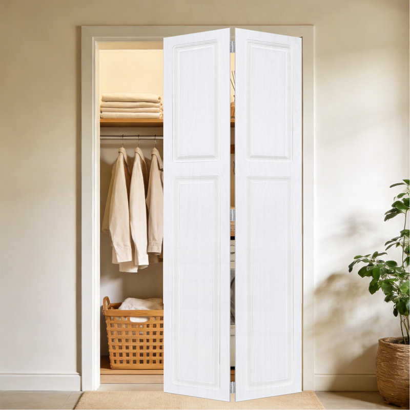 2 panneaux pliables 30 po X 79 po  Porte de grange coulissante en bois de noyer blanc avec ensemble de quincaillerie, 1