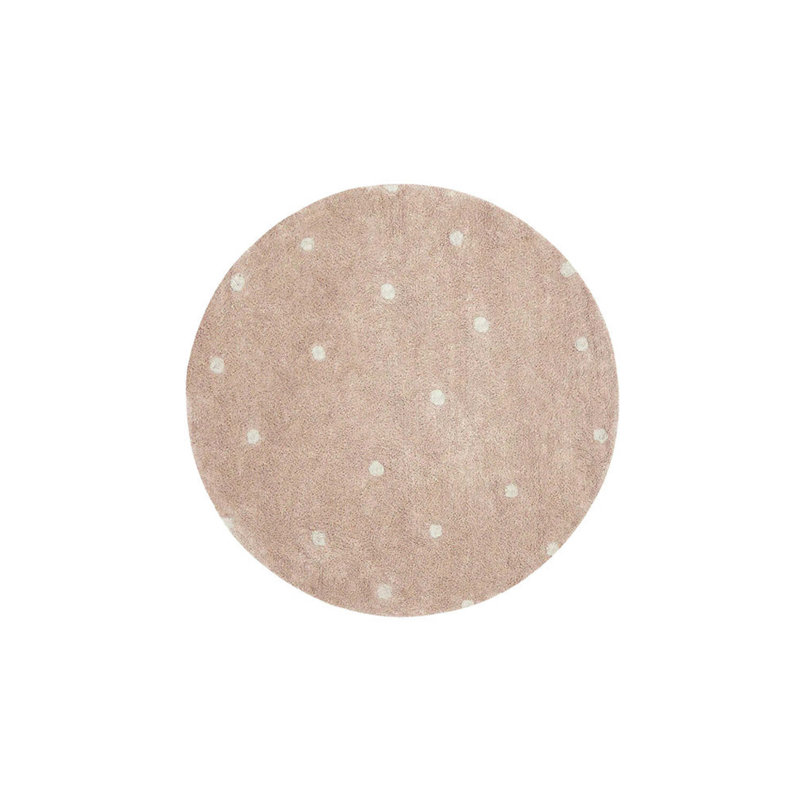 Tapis lavable rond à pois rose, Rond 4 pi 7 po x 4 pi 7 po