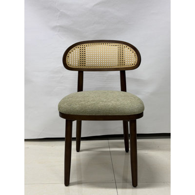 Chaise rembourrée Mid-Century en bois massif avec dossier en rotin