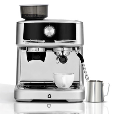 Machine à espresso en acier inoxydable 20 bars avec moulin intégré - volume de tir réglable, buse à vapeur mousseuse à lait, réservoir amovible de 1,5 L (peinture en aérosol argentée)