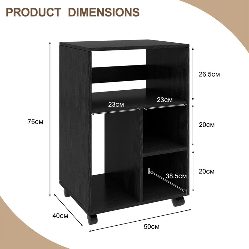 75cm H x 50cm W Printer Stand with Wheels, Black