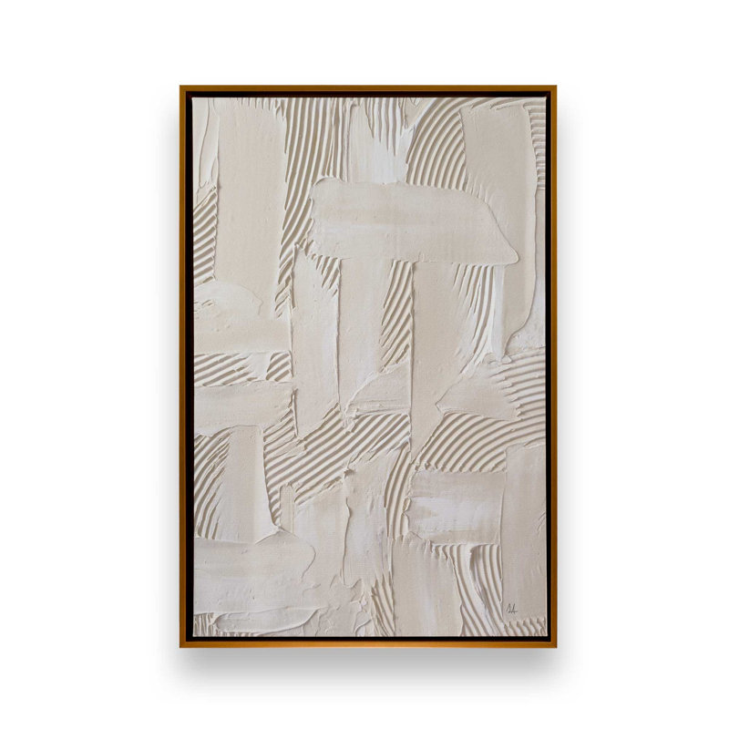 «Neutral Brushstroke Harmony», reproduction sur toile, H 12,75 po x l 8,75 po x P 1,75 po, Cadre flottant or poli