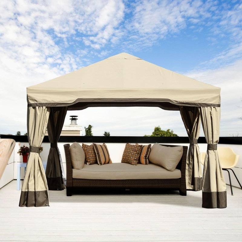 Aoodor Aluminum Gazebo Canopy, Beige, 108" H x 144" W x 144" D