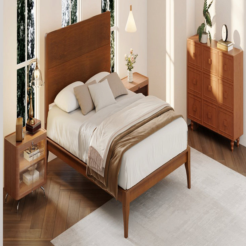 Mid-Century Modern Queen Size 12 Inch Bamboo Wood Platform Bed With Wood Slat Metal Support, No Box Spring Needed, Easy Assembly