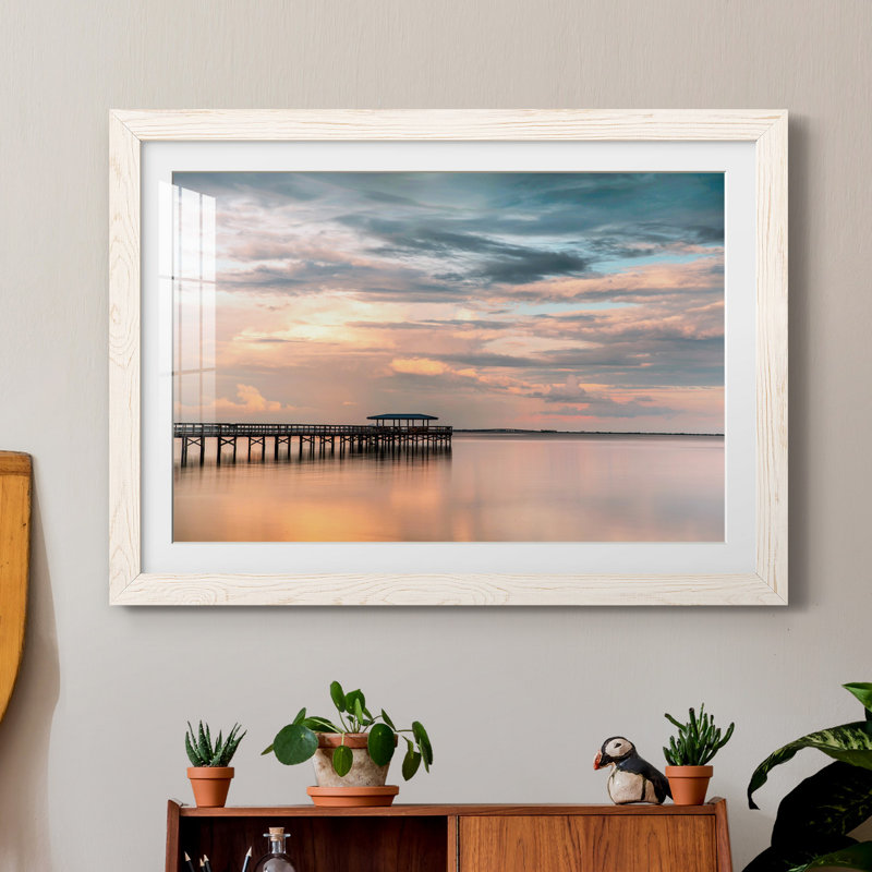 " Harbor Sunset " by J Paul, White Framed, 31" H x 44" W x 1" D