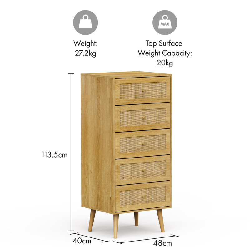 48 cm W Chest of 5 Drawers