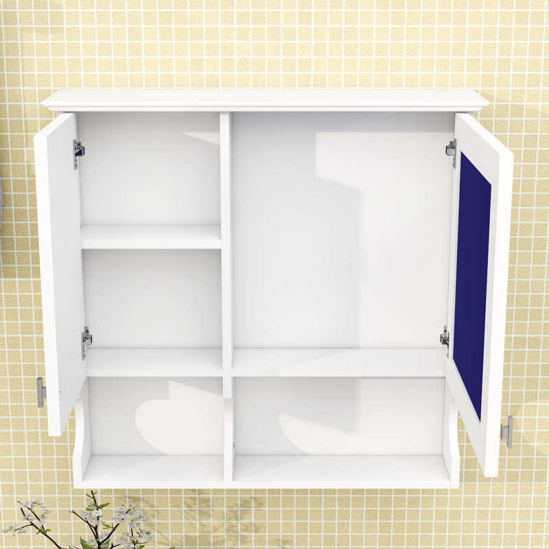 Armoire de salle de bain murale avec miroir et rangement réglable, Blanc