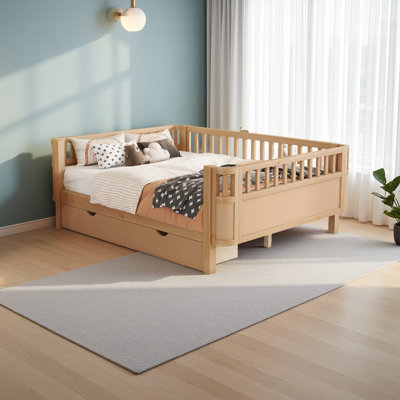 Wood Platform Bed For Kids, Wood Low Profile Twin Bed With Rails For Girls And Boys