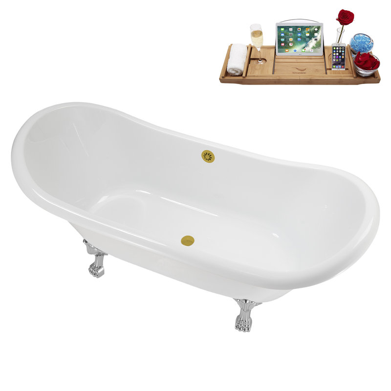 71" Streamline Clawfoot Tub,Tray,Drain and Clawfeet, Polished Chrome, Brushed Gold