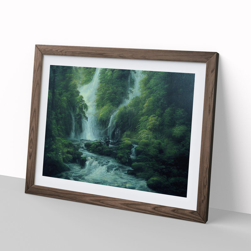 Otherworldly Waterfall - Single Picture Frame Print, Walnut, 46cm H x 64cm W x 2cm D