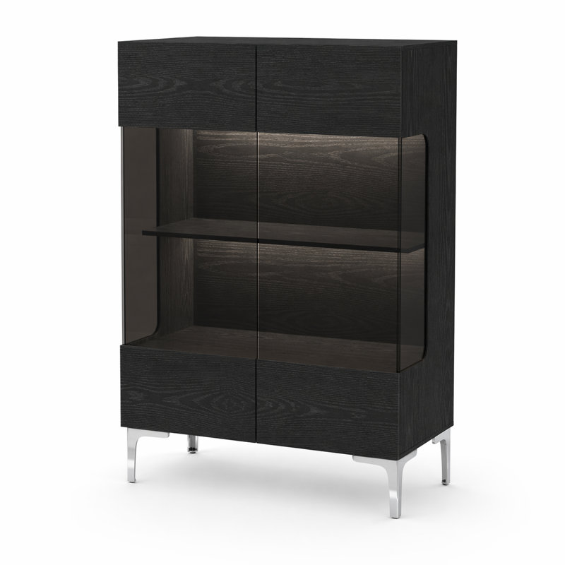 Buffet 31,5 po x H 45,3 po à 4 niveaux avec portes en verre et éclairage, Noir