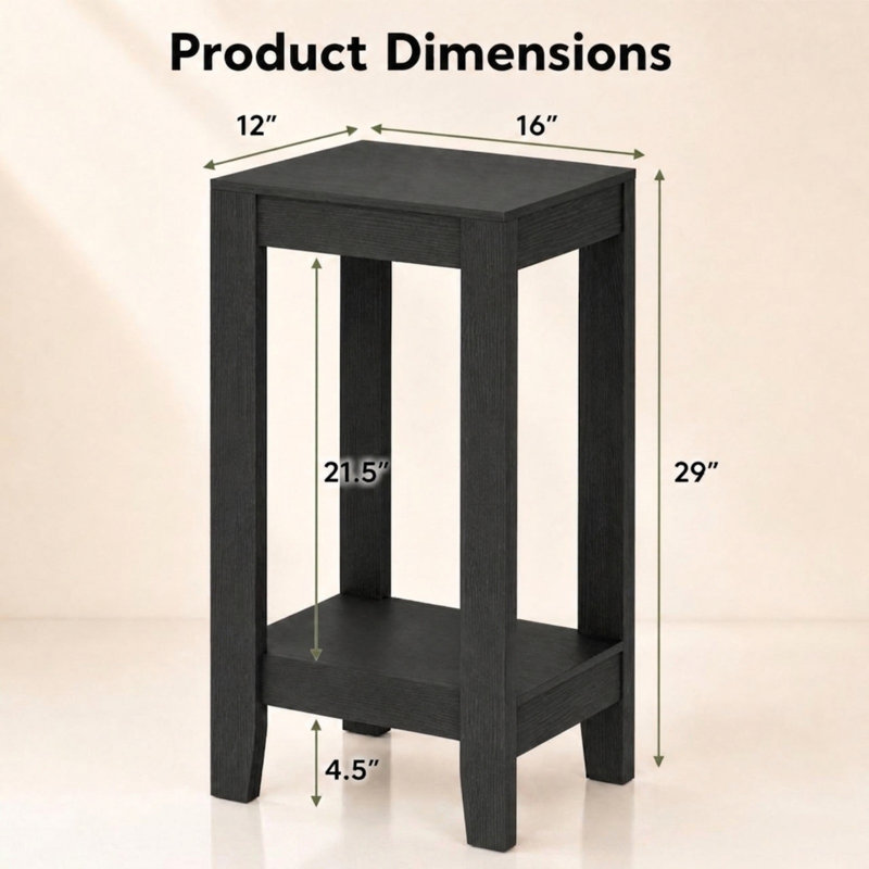 Top End Table with Storage, Black, 1