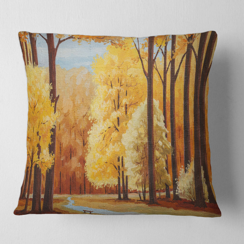 Orange Autumn Trees At Dawn Pillow, 16" x 16"