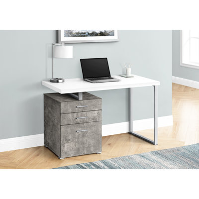 White And Concrete Laminate Study Desk With Legs Drawers Home Office Work Reversible Setup Functional Storage