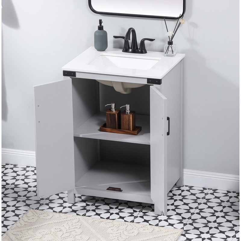 Slayton 24 " W Freestanding Standard Free Standing 1 Single Vanity Bathroom Vanity With Engineered Marble Top, Gray