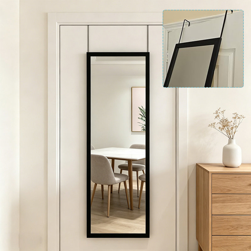 Full Length Door Mirror Wall Mirror Hanging For Bedroom Living Room,Aluminum Frame, Black