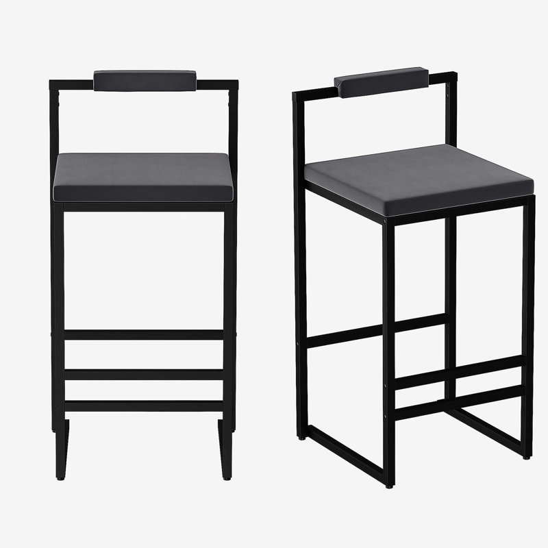 Tabourets de bar rembourrés en velours (noir et gris, ensemble de 2), Noir, Gris