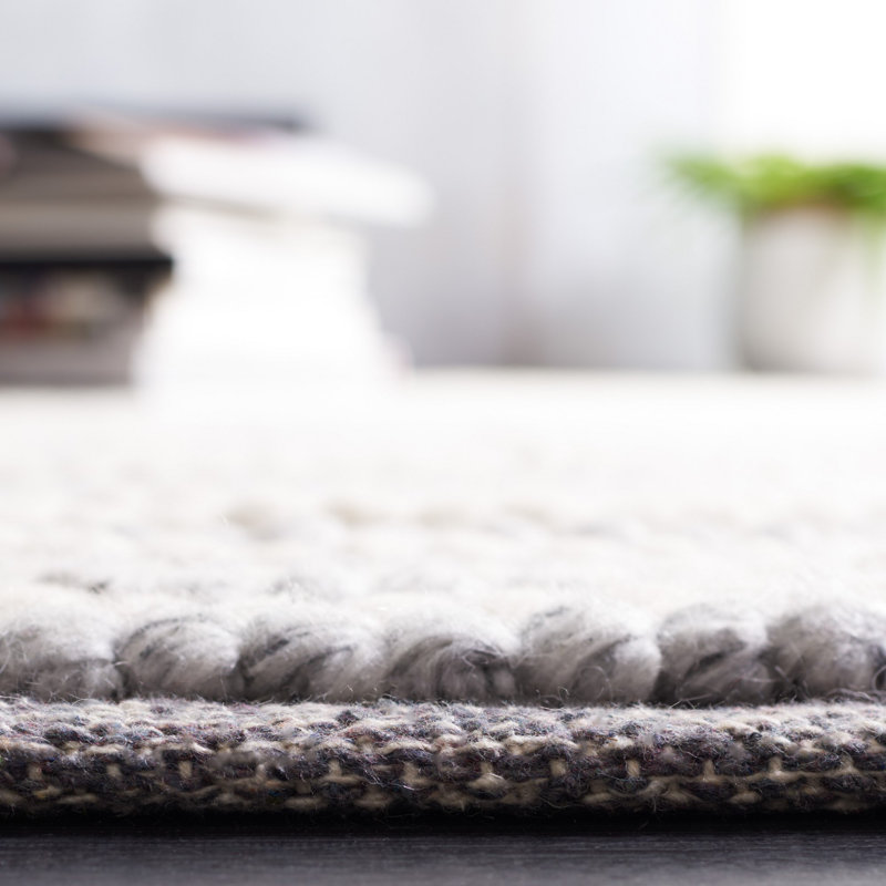 Gray and Ivory Handwoven Wool Cotton Striped Rug 6' x 9'
