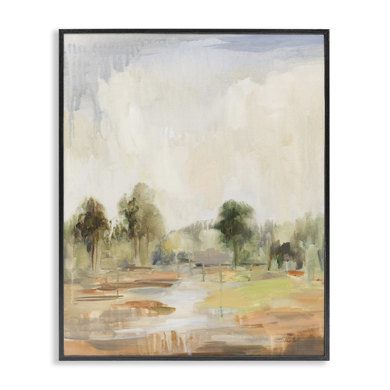 «Summer Rain Landscape», art de la giclée encadrée par Silvia Vassileva, Giclée encadrée noir minuit, H 30 po x l 24 po