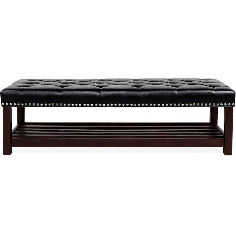 Bedroom & Entryway Upholstered Bench. Wooden Base With Elastic Full Sponge Seat. Build. Soft Pu Cover. Solid Wood Frame, Birch Legs. 58.91"W X 19.08"D 17.74"H. Black Comfortable Bench For Entryway.