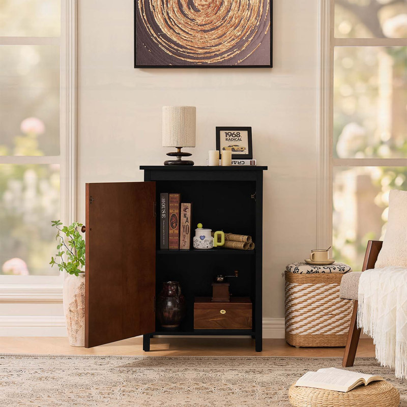 Armoire de plancher de style moderne Mid-Century de 34,2 pouces, rangement rétro avec tablette et portes réglables, console décorative polyvalente pour la maison