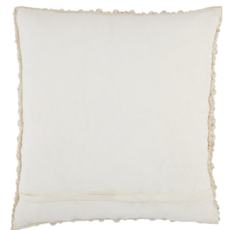 Tan and Ivory Wool Embroidered Square Throw Pillow