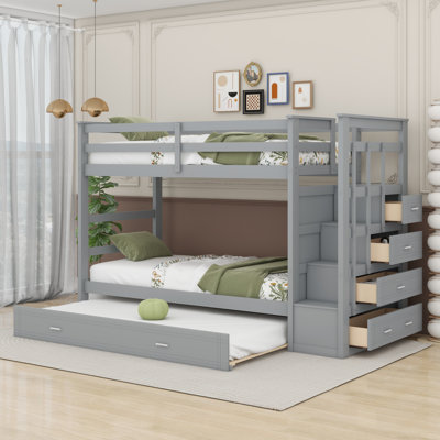 Bunk Bed with Storage Stairs and Trundle