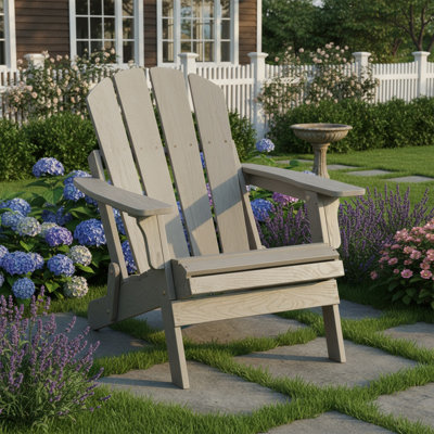Oversized Wooden Outdoor Folding Adirondack Chair – Pre-Assembled, Comfortable Patio Seating, Classic Garden Style