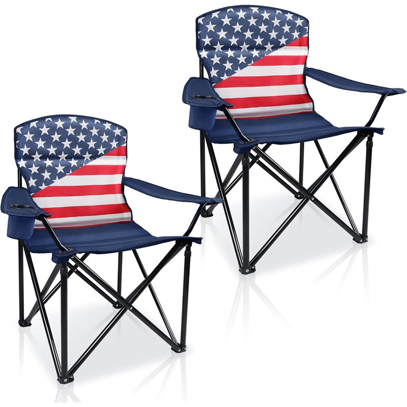 Folding Camping Chairs 2 Pack:oversized Padded Lawn Chair For Adult,collapsible For Outdoor,camp,fishing & Garden,350-lbs Capacity,american Flag