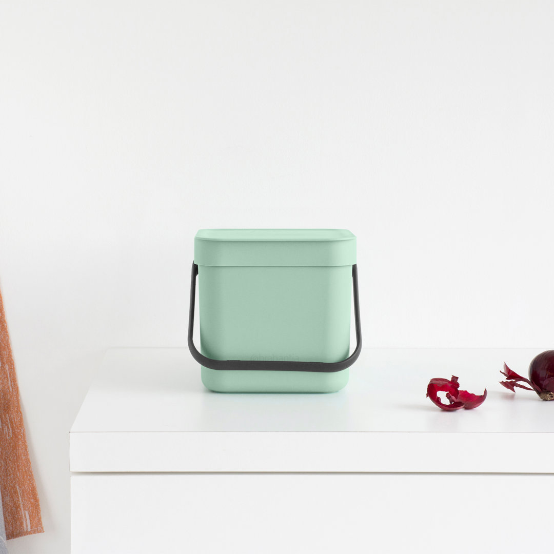 Brabantia Sort & Go Food Waste Bin 6L (Jade Green), Space-Efficient Plastic Recycle Bin with Handle, Removable and Stay-Open Lid, Easy to Clean Kitchen Compost Caddy without Nooks and Rims - Image 2
