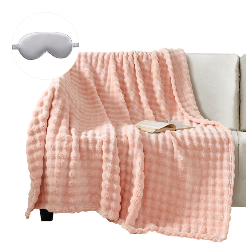 Jeté luxueux en fausse fourrure de lapin, Grand lit, Rose