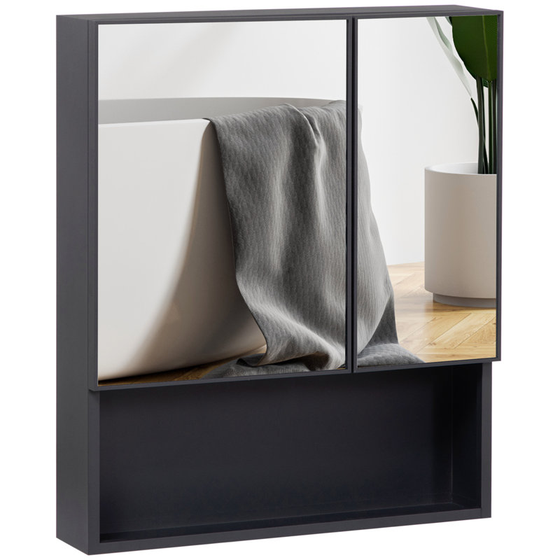 Armoire de salle de bain murale à miroir avec portes doubles et tablettes de rangement
