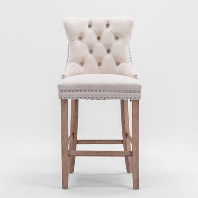 Velours contemporain recouvert de velours, bouton, pieds en bois massif, éponge à rebond élevé, de 2 beige pour un repas élégant avec dossier, garniture en bois, refonte à 2 zones et confort