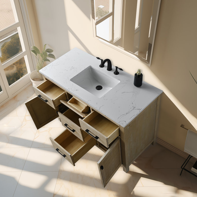 Marquist 48" Single Bathroom Vanity With Stone Top,  Fir Essence Light