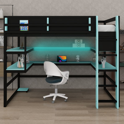 Loft Bed with Desk,Side storage rack,Multi-storage Shelves