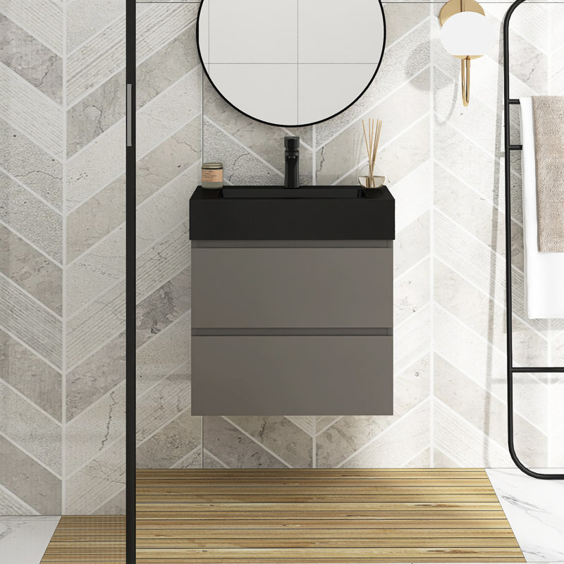 Meuble-lavabo mural simple Sherranda, gris, Noir, H 25 po x l 24 po x P 18 po