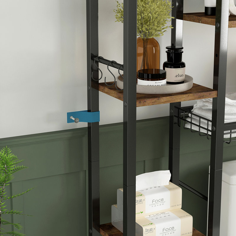 8-Tier Over The Toilet Storage With Side Rack, Over Toilet Storage Rack With Adjustable Shelf & Drain Basket, Freestanding Bathroom Organizer For Balcony, Laundry (Vintage Brown)