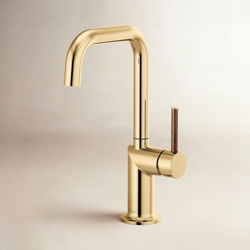 Odin® Bar Faucet with Square Spout, Polished Gold, Wood Lever