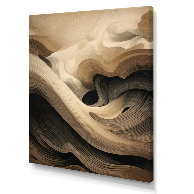 Vagues abstraites en beige et noir rétro - imprimé, H 40 po x l 30 po x P 1,5 po, Toile tendue