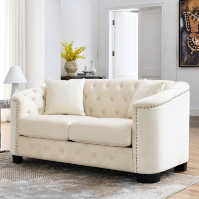 Velours beige 2 avec dossiers et garniture cloutée - pour le salon, la chambre à coucher, les dossiers des espaces de bureau, les accoudoirs, le salon idéal, appartement, utilisation