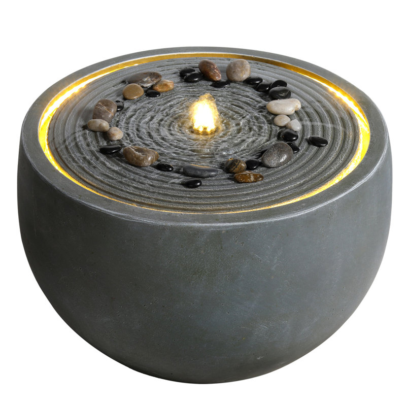 Fontaine d'eau d'extérieur moderne en forme de bol rond en résine pour jardin de patio, Blue Gray