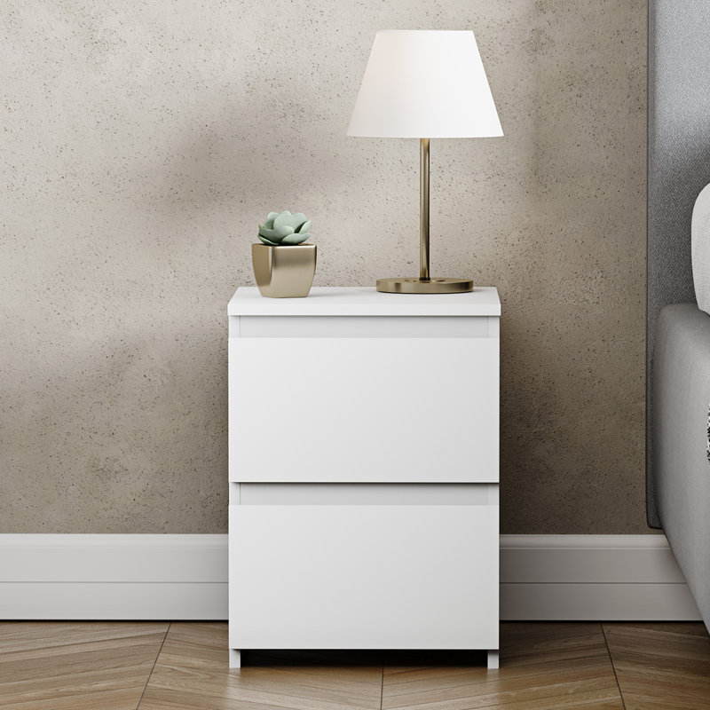 Cunha 29.5cm W Particle Board / Chipboard Bedside Table, White