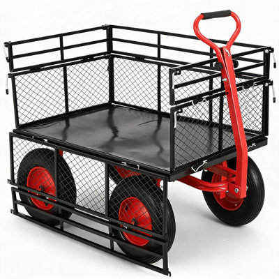 Steel Garden Cart Heavy Duty 1400lbs Capacity 3-in-1 Utility Wagon with Removable Mesh Sides,16" All-Terrain Wheels,2-in-1 Rotating Handle,Multipurpose for Yard,Farm,Landscaping,specification: 1400lbs