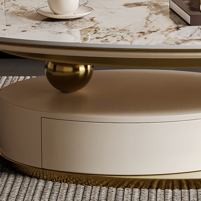 51.2-Inch Oval Faux Marble Coffee Table with Drawers