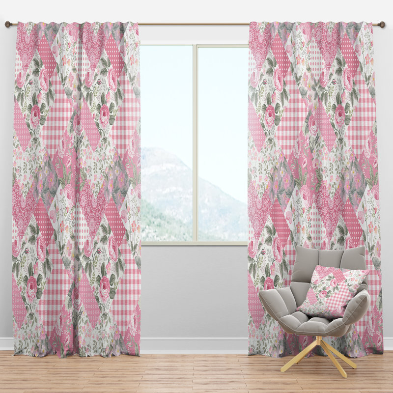 Motif décoratif patchwork floral - Rideau en velours Lake House - obscurcissant - 1 panneau, l 52 po x L 120 po