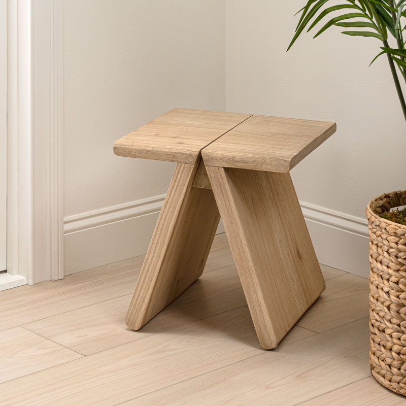 Jack 15.75" Rustic Scandinavian Handcrafted Solid Mindi Wood Sculptural Base Accent Stool, Naturel