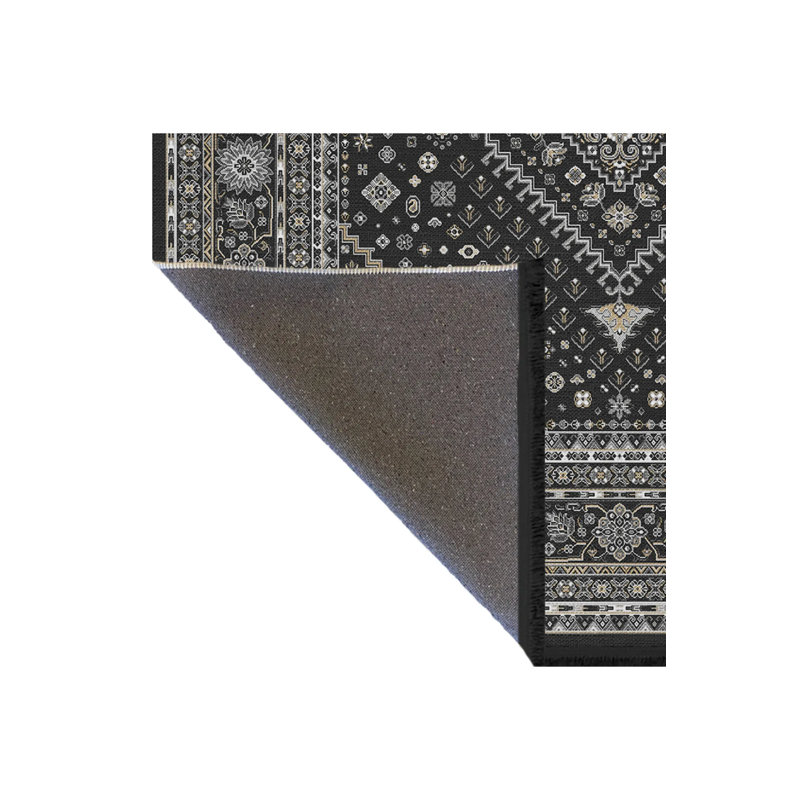 Tapis décoratif noir à motif traditionnel noir et gris, Rectangle 3 pi 11,24 po x 5 pi 10,87 po