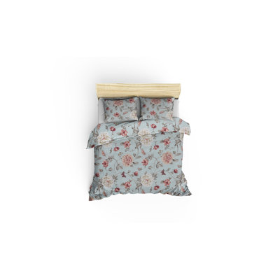 Ensemble de housse de couette très grand super (3 pièces), menthe et crème, rose cendré et vert | 65% coton / 35% polyester, housse de couette: 102,4 x 86,6 pouces, taies d'oreiller: 23,6 x 23,6 pouces | Lavable à la machine, conception élégante avec fermeture à boutons